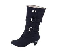Women Winter Boots UK Sale, Ladies Pull On Platform Chunky Shoes Safety Work Boots Pointed Toe Combat Boot Mid Calf Walking Boots Casual Pumps Warm Lined Snow Boots Buckles Long Boots for Camping