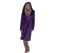 Women Winter Coat Jacket Plush Lengthened Bathrobe Clothes Long Sleeved Robe Hooded Soft Coats Thick Dressing Gowns for Women Uk Plus Size (Purple, L)