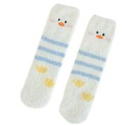 Women Winter Coral Velvet Fuzzy Slipper Socks Cute Duck Embroidered Plush Warm Floor Hosiery Foot Warmers Fuzzy Socks For Women Pack