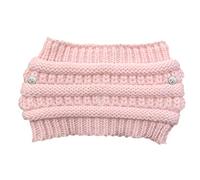 Women Winter Crochet Knitted Headband With Removable Buttons High Messy Bun Ponytail Wide Headwrap Solid