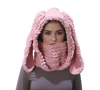Women Winter Facecover Knitted Scarf Hat With Long Rabbits Ears For Cosplay Outdoor Activity And Cold Weather Protection