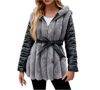 Women Winter Faux Fur Hooded Coat Oversized Short Teddy Bear Parka Coats Fluffy Fuzzy Outerwear Winter Thick Fleece Jacket Ladies Casual Puffer Jackets Windproof Padded Sherpa Overcoats Plus Size