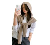 Women Winter Hooded Hat with Scarf - Ribbed Knit Solid Color Pullover Shawl Cape, Warm Long Neck Wrap Cozy Shoulder Cover for Fall Winter Outdoor Daily Wear (Khaki)