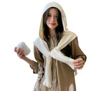 Women Winter Hooded Hat with Scarf - Ribbed Knit Solid Color Pullover Shawl Cape, Warm Long Neck Wrap Cozy Shoulder Cover for Fall Winter Outdoor Daily Wear (Milky-white)
