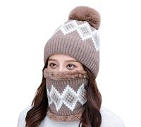 Women Winter Knitted Hat Scarf Set Ski Outing Set Thermal Womens Knitting Flocking Hat Scarf Winter Warm Hat Earmuffs Cycling Baseball Caps Womens Winter Warm Leg Warm (Khaki, One Size)