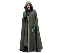 Women Winter Long Cape Coat Renaissance Victorian Jacket Cloak Hood Vintage Casual Robes Cosplay Halloween Costume Army Green