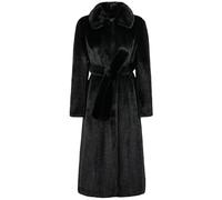Women Winter Long Elegant Black Fitted Thick Warm Soft Fluffy Sashes Turn-Down Collar Faux Mink Fur Coat Black XL