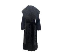 Women Winter Long Soft Fluffy Thick Warm Fake Sheep Fur Trim Elegant Furry Overcoat Faux Fur Coat Black XL