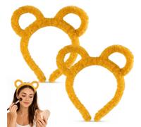 Women Winter Thick Plush Hair Hoop, Yellow Round Mouse Bear Ears Headband, Cute Chipmunk Ears Makeup Headband, Soft Warm Bear Ears Hairband for Daily & Makeup Use