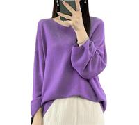 Women Winter V-Neck Knitted Sweater Korean Loose Long Sleeve Tops Female Clothe Basic Pullover Femme Jumper Violet M
