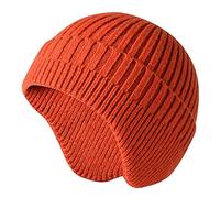 Women Winter Warm Beanie Hat Ear Flaps, Men Earflap Wool Knit Skull Cap for Cold Weather Outdoor M-E-H-H1, Orange, One Size