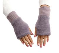 Women Winter Warm Fingerless Gloves with Thumb Hole Knitted Plush Fingerless Gloves Stretchy Faux Fur Wrist Half Finger Glovess Thickened Winter Thumbhole Glovess Soft Thermal Wrist Mittens for Typing