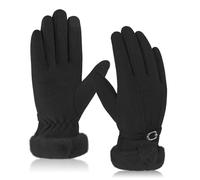 Women Winter Warm Gloves,Black Fabric Thick Fleece Lined Gloves, Thermal Touchscreen Gloves Ladies Winter Present for Dressing Cycling Skiing Running Outdoor Sports