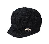 Women Winter Warm Knit Hat Wool Ski Caps with Visor Little Boys (Black, One Size)