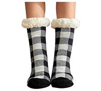 Women Winter Warm Plaid Socks Thicken Warm Sleeping Socks Slippers Fuzzy Socks Womens Wool Socks Winter (Black, One Size)