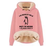 Women Winter Warm Sweatshirt Thick Teddy Fleece Sherpa Hoodies Yes I'm Really Cold Pullovers Tops Long Sleeve Jumpers Fluffy Jumpers