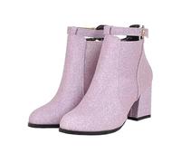Women Winter Wedding Block Heels Chelsea Sequins Ankle Boots