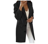 Women Winter Wool Coat Elegant Button Windbreaker Long Trench Classic Parka Ladies Spring Warm Jacket Long Sleeve Cardigan Top Outerwear Overcoat Plus Size Black