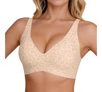 Women Wireless Bras Leopard Full Coverage Seamless Bras Plunger Bralette Comfort Adjustable Straps Everyday T-Shirt Shapecurve Bra Push Up Lift Supportive for Women (1-Light Yellow, XXL)
