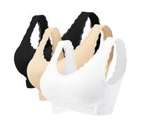 Women Wireless Lace Bra - Adjustable Front Cross Side Buckle Bras Seamless Comfy Wide Straps Underwear Plus Size for Leisure Yoga