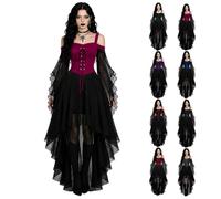 Women Witch Costume Halloween Dresses Adult Renaissance Medieval Vampire Butterfly Sleeve Mesh Gothic Outfits, RD3, L