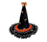Women Witch Hat Halloween Pointed Wizard Hats with Ruffle Brim (Orange, M)