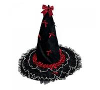 Women Witch Hat Halloween Pointed Wizard Hats with Ruffle Brim (Red, M)