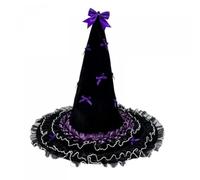 Women Witch Hat Halloween Pointed Wizard Hats with Ruffle Brim (Violet, M)