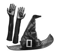 Women Witch Hats With Gloves Pointed Headdress Halloween Leather