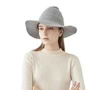 Women Witch Pointed Hat Brim Foldable Brim Knitted Wizard Cap Halloween Carnival Daily Cosplay Costume Party Fancy Dress Accessory Adult Ladies Witch Hat Christmas Winter Warm Witchy Hat (Grey)