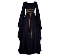 Women Witch Renaissance Victorian Dress, Prom Costume Cosplay Vintage Long Sleeve Medieval Princess Gown Black S