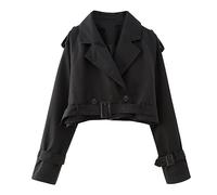 Women With Belt Long Sleeve Short Casual Trench Jacket Short Coat 90s Outfit for Women Women's Water-proof Jacket Hooded Raincoat Full Zip Female Walking Casual for Hiking Walking Camping (Black, S)