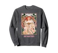 Women with Flowers Paris Mucha Art Nouveau Art Matters Sweatshirt, Adult Unisex, Dark Heather Grey, S