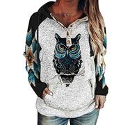 Women Wolf Print Hoodie - Animal Print Hooded Sweatshirt Owl Pattern Long Sleeve Pullover Top with Pocket