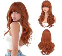 Women Women's Wig With Bangs And Layered Waves, Curly Hair Cover Party(Orange)