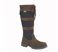 Women WOODLAND Brown/Navy Waxy Leather Long Leg Pull On Country Boot TPR Sole