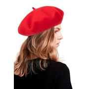 Women Wool Beret Hat, Classic French Style Artist Hat, Solid Color Chic Winter Warm Cap for Girls, Red, M