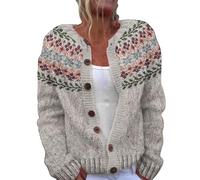 Women Wool Cardigan Jumpers Fair Isle Classic Multicoloured Warm Buttoned Sweater Coat Vintage Jumpers Jackets Ladies Plus Size Casual Going Out Outerwears Long-Sleeve Soft Warm Tops