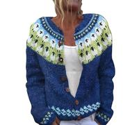 Women Wool Cardigan Jumpers Fair Isle Classic Multicoloured Warm Buttoned Sweater Coat Vintage Jumpers Jackets Ladies Plus Size Casual Going Out Outerwears Long-Sleeve Soft Warm Tops