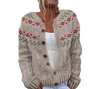 Women Wool Cardigan Jumpers Fair Isle Classic Multicoloured Warm Buttoned Sweater Coat Vintage Jumpers Jackets Ladies Plus Size Casual Going Out Outerwears Long-Sleeve Soft Warm Tops