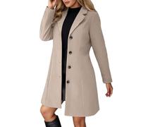 Women Wool Coat, Womens Coats Thicken Woolen Windproof Warm Single-Breasted Trench Coats,Ladies Solid Long Sleeve Lapel Inner Lining Thermal Pea Overcoat Autumn Winter Long Jacket Windbreaker Khaki