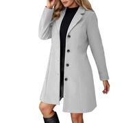 Women Wool Coat, Womens Coats Thicken Woolen Windproof Warm Single-Breasted Trench Coats,Ladies Solid Long Sleeve Lapel Inner Lining Thermal Pea Overcoat Autumn Winter Long Jacket Windbreaker Grey