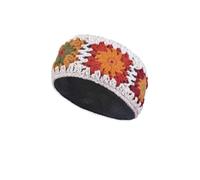 Women Wool Ear Warmer Headband Fleece Lined Hand Crocheted Flower Pattern Multicoloured One-Size Handmade Pachamama Fair Trade (Oatmeal, One Size)