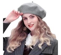 Women Wool Felt Beret Hat French Style Beanie Cap Artist Hat Elegant Soft Stretchy Bowler Hat Classic Solid Winter Hat Winter Autumn Fashion Warmer Flat Caps Warm Dome Beret Hats Grey