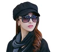 Women Wool French Beret Hat Winter Warm Newsboy Hat Retro Bakerboy Cabbie Cap Fashion 8-Panel Flat Cap Solid Elegant Peaked Cap Visor Bowler Hat Black