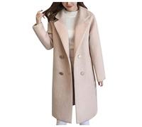 Women Wool Long Trench Coat Elegant Office Windbreaker Classic Winter Spring Warm Jacket Ladies Long Sleeve Cardigan Top Outerwear Overcoat Parka Plus Size Beige