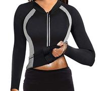 Women Workout Jacket Gym Running Cycling Jacket Neoprene Sauna Suit Body Shaper Cycling Jersey Sport Hot Sweat Shirt - Black - x-Large