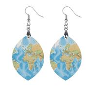 Women World Map Wooden Earrings Lightweight Dangle Earrings Geometric Drop Earring Vintage Apricot Retro Daily Wear Jewelry Gift for Wedding Party Graduation