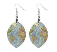 Women World Map Wooden Earrings Lightweight Dangle Earrings Geometric Drop Earring Vintage Apricot Retro Daily Wear Jewelry Gift for Wedding Party Graduation