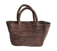 Women Woven Beach Bags Solid Color Tote Straw Bag Large Capacity Handmade Raffia Straw Bags for Daily Office Work Outing Social Occasions (Coffee)